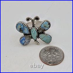 Golden Hills Turquoise Butterfly Ring Sterling Silver Navajo Style Sz 7