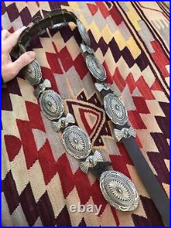 Good! Vintage Stamped Sterling Silver Navajo Southwest Concho Belt By D Reeves