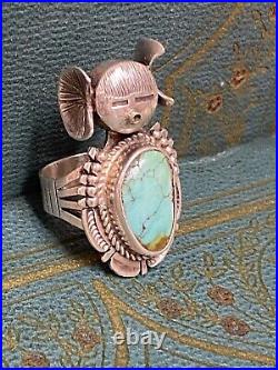 Gorgeous Benny Ration Sterling Silver Navajo Turquoise Kachina Ring 11g
