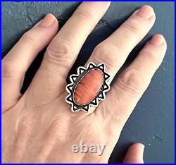 Gorgeous Signed Mike Smith Navajo Sterling Silver & Spiny Oyster Ring Size 6.25
