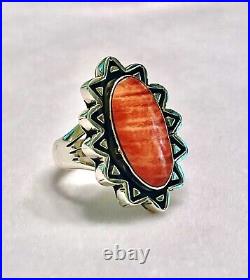 Gorgeous Signed Mike Smith Navajo Sterling Silver & Spiny Oyster Ring Size 6.25