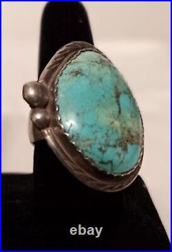 Gorgeous Vintage Navajo Size 13 Oval Turquoise Ring Sterling Silver
