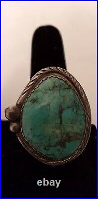Gorgeous Vintage Navajo Size 13 Oval Turquoise Ring Sterling Silver