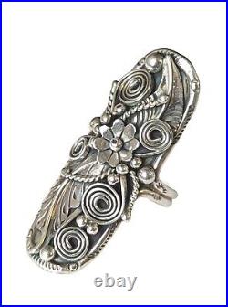 Gorgeous Vintage Navajo Sterling Silver Shield Ring sz 9 Elongated 2 Appliqued
