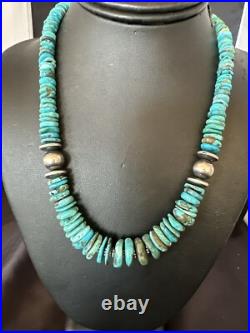 Graduated Blue Turquoise Navajo Pearls Sterling Silver Necklace 18 18319