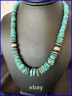 Graduated Blue Turquoise Navajo Pearls Sterling Silver Necklace 18 18319