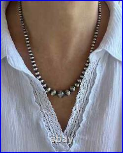 Graduated Sterling Silver Navajo Pearls Necklace, Large 12mm 4mm Beaded Choker