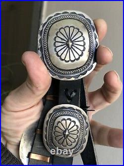 Great! Vintage NAVAJO Martha Cayatineto Sterling Silver Stampwork Concho Belt