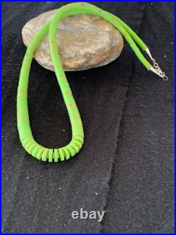 Green Gaspeite Stabilized Navajo Sterling Silver Beads Necklace 21 4243