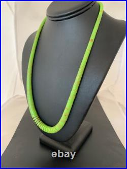 Green Gaspeite Stabilized Navajo Sterling Silver Beads Necklace 21 4243
