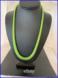 Green Gaspeite Stabilized Navajo Sterling Silver Beads Necklace 21 4243