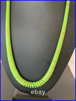 Green Gaspeite Stabilized Navajo Sterling Silver Beads Necklace 21 4243