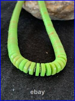 Green Gaspeite Stabilized Navajo Sterling Silver Beads Necklace 21 4243