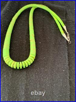 Green Gaspeite Stabilized Navajo Sterling Silver Beads Necklace 21 4243