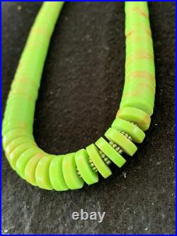 Green Gaspeite Stabilized Navajo Sterling Silver Beads Necklace 21 4243