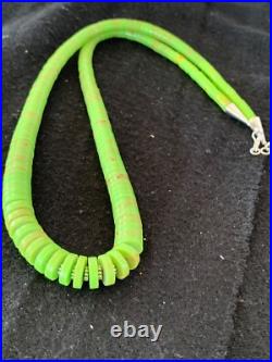 Green Gaspeite Stabilized Navajo Sterling Silver Beads Necklace 21 4243