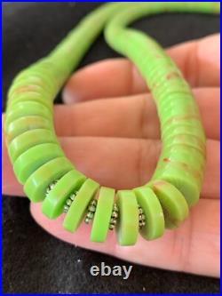 Green Gaspeite Stabilized Navajo Sterling Silver Beads Necklace 21 4243