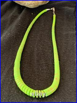 Green Gaspeite Stabilized Navajo Sterling Silver Beads Necklace 21 4243