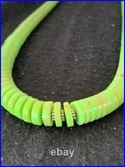 Green Gaspeite Stabilized Navajo Sterling Silver Beads Necklace 21 4243