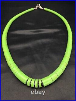 Green Gaspeite Stabilized Navajo Sterling Silver Necklace 20 10459