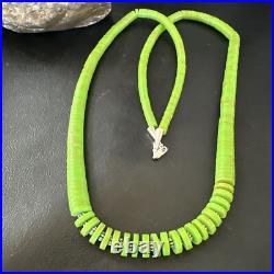Green Gaspeite Stabilized Navajo Sterling Silver Necklace 29 16466