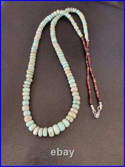 Green Royston Turquoise Bead Navajo Sterling Silver Beads Necklace 26 12534