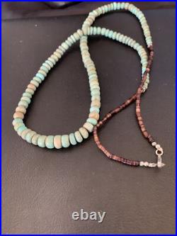 Green Royston Turquoise Bead Navajo Sterling Silver Beads Necklace 26 12534