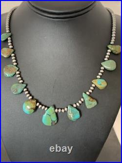 Green Royston Turquoise Navajo Pearls Sterling Silver 20 Necklace 00484