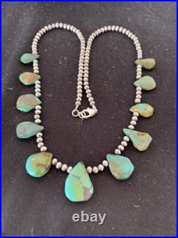 Green Royston Turquoise Navajo Pearls Sterling Silver 20 Necklace 00484