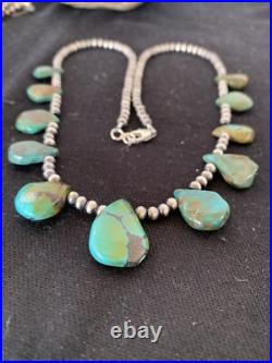 Green Royston Turquoise Navajo Pearls Sterling Silver 20 Necklace 00484