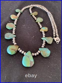Green Royston Turquoise Navajo Pearls Sterling Silver 20 Necklace 00484