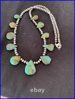 Green Royston Turquoise Navajo Pearls Sterling Silver 20 Necklace 00484