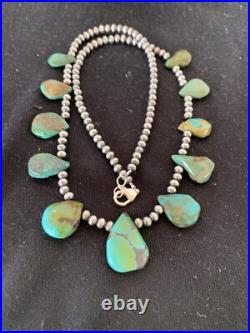 Green Royston Turquoise Navajo Pearls Sterling Silver 20 Necklace 00484
