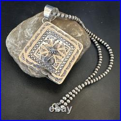 H Joe Handmade Stamped Pendant Navajo Sterling Silver Necklace 3.5 18981