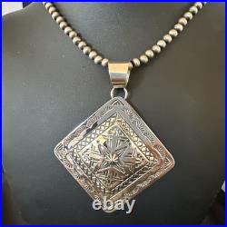 H Joe Handmade Stamped Pendant Navajo Sterling Silver Necklace 3.5 18981