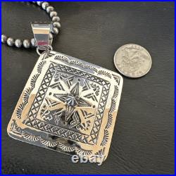 H Joe Handmade Stamped Pendant Navajo Sterling Silver Necklace 3.5 18981