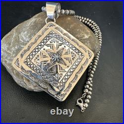 H Joe Handmade Stamped Pendant Navajo Sterling Silver Necklace 3.5 18981