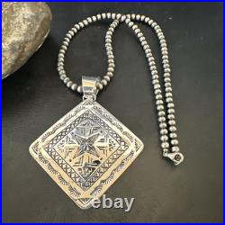 H Joe Handmade Stamped Pendant Navajo Sterling Silver Necklace 3.5 18981