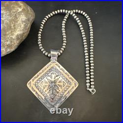 H Joe Handmade Stamped Pendant Navajo Sterling Silver Necklace 3.5 18981
