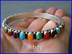 HAPPY PIASSO Native American Navajo Multi-Stone Sterling Silver Bangle Bracelet