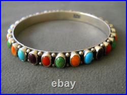 HAPPY PIASSO Native American Navajo Multi-Stone Sterling Silver Bangle Bracelet