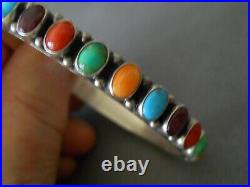 HAPPY PIASSO Native American Navajo Multi-Stone Sterling Silver Bangle Bracelet