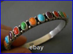 HAPPY PIASSO Native American Navajo Multi-Stone Sterling Silver Bangle Bracelet