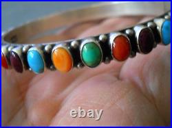 HAPPY PIASSO Native American Navajo Multi-Stone Sterling Silver Bangle Bracelet