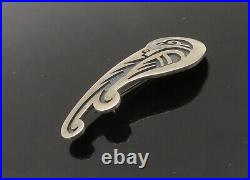 HOPI NAVAJO 925 Sterling Silver Vintage Oxidized Swirl Brooch Pin BP8487