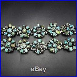 HUGE Carico Lake and Fox TURQUOISE Cluster NAVAJO SQUASH BLOSSOM Necklace 316g