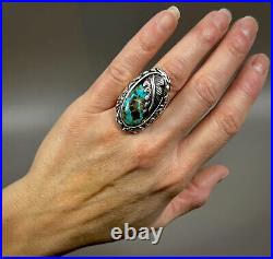 HUGE HEAVY Vintage Navajo Sterling Silver Blue Diamond Turquoise Ring UNUSUAL