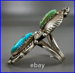 HUGE LONG Vintage Navajo Sterling Silver Morenci Turquoise Ring Stunning Detail