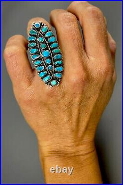 HUGE LONG Vintage Navajo Sterling Silver Turquoise Cluster Ring By J. M. Begay