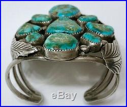 HUGE Native American Navajo Sterling Silver Green Turquoise Cuff Bracelet